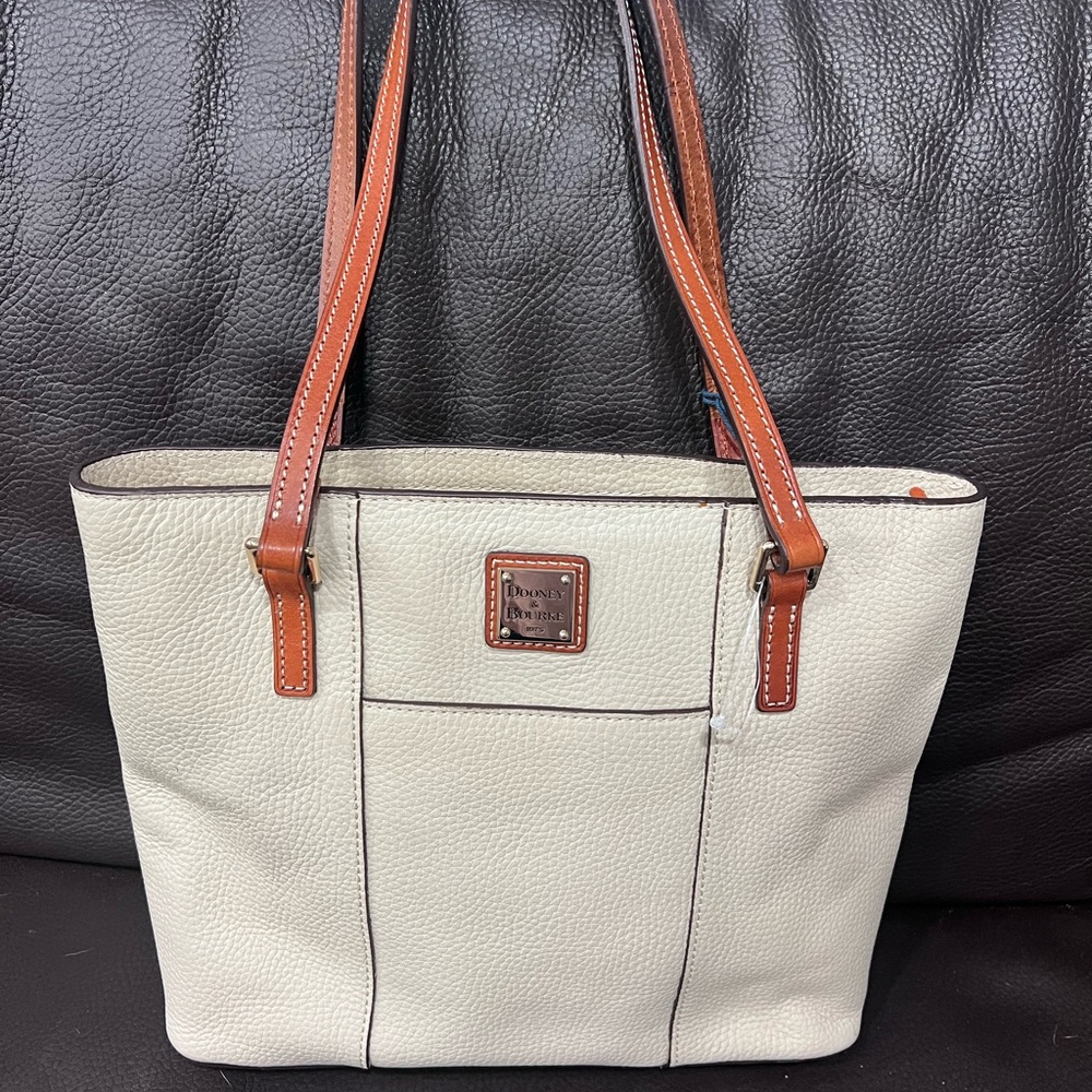 Dooney & Bourke Cream and Brown Leather Tote